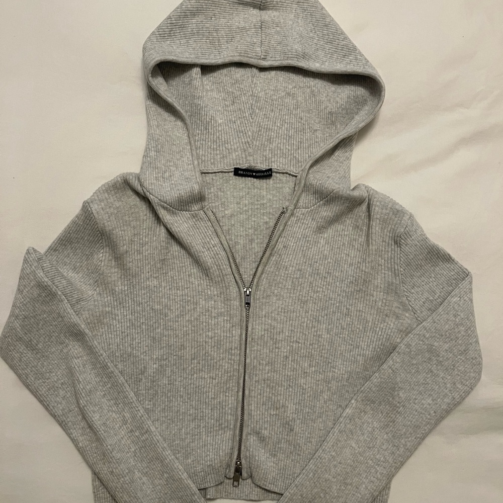 Brandy Melville Arden crop hoodie in light gray, one size